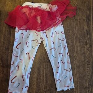 Festive Candy Cane Leggings with Red Tulle Skirt
